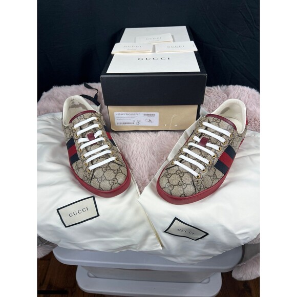 Gucci Ace Supreme GG Guccissima Logo Web Stripe Flat Sneakers | 6.5 UK  7.5 US - Picture 1 of 10